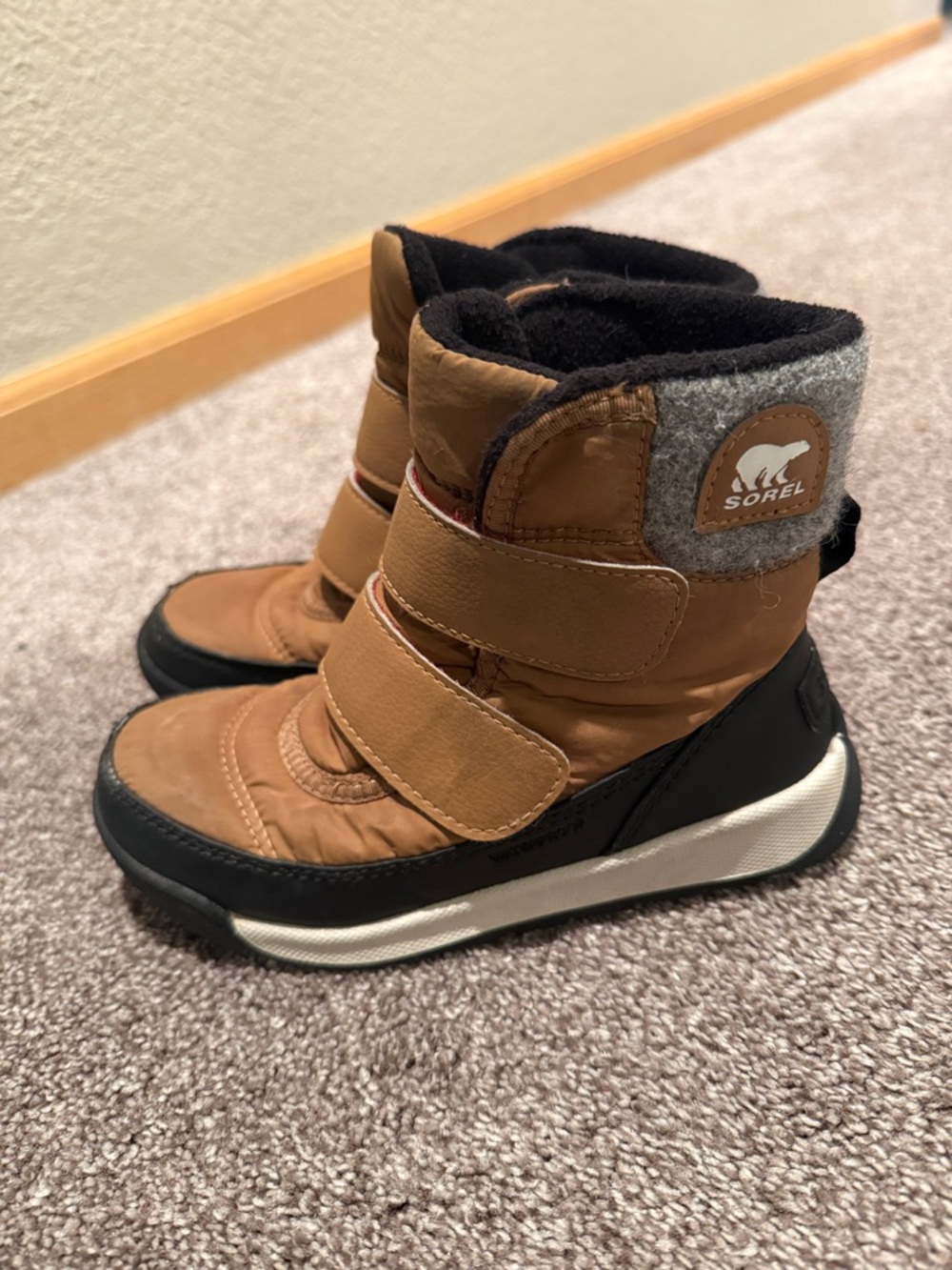 Sorel Whitney II Kids Brown and Black Strap Snow Boots